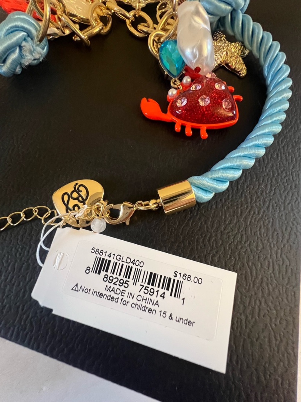 Betsey Johnson Blue Rope Necklace with Coral, Red and Iridescent Sea Charms - Picture 9 of 16